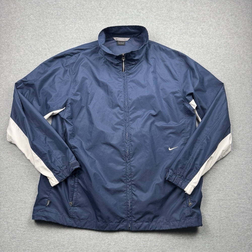 Nike Windbreaker Jacket Mens Large Blue Full Zip Mock Neck Swoosh Vintage Y2K